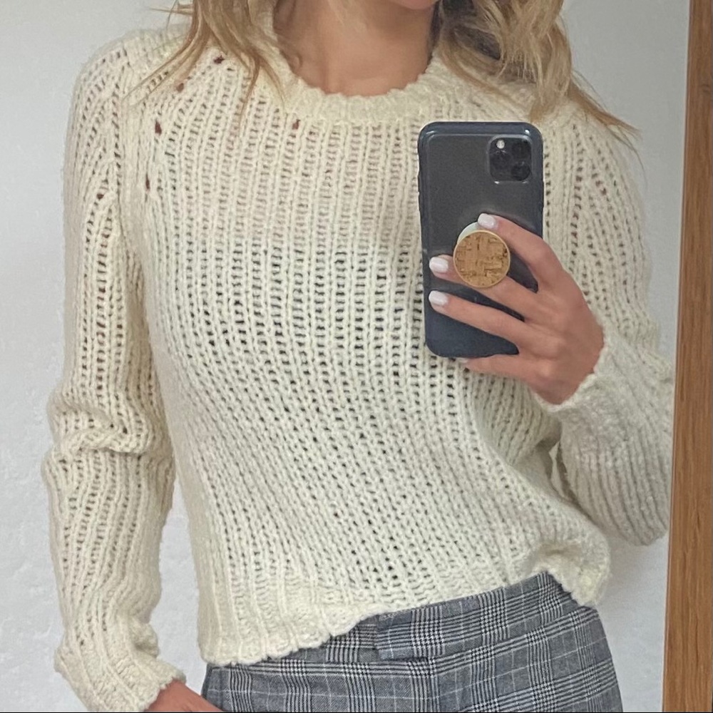 Rag & Bone cropped cream loose knit sweater